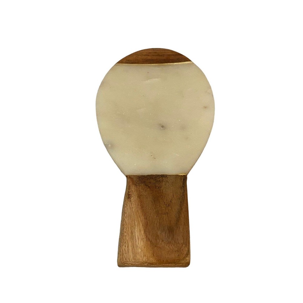 Handmade Vintage Indian White Marble & Wooden Spoon Rest Kitchen Tool,